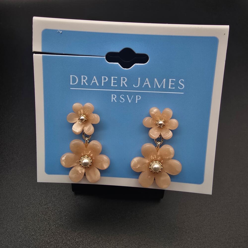 Draper James Peach Flower Earrings Dangle Pierced NWT On Card